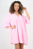 Italian Deep V - Neck Tiered Short Sleeve Smock Dress For Women  - Dropwear