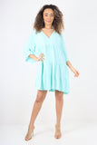 Italian Deep V - Neck Tiered Short Sleeve Smock Dress For Women  - Dropwear