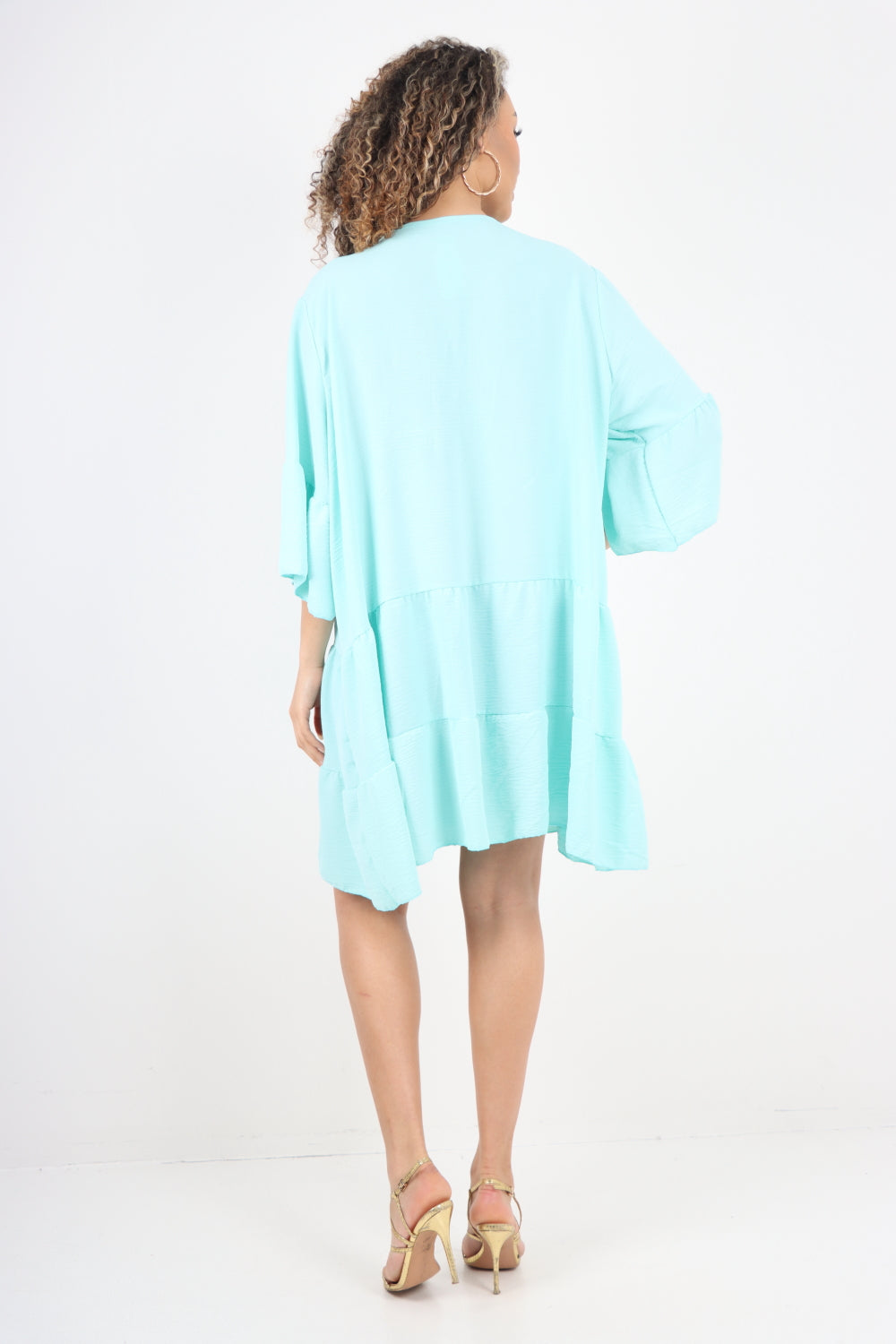 Italian Deep V - Neck Tiered Short Sleeve Smock Dress For Women  - Dropwear