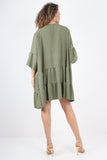Italian Deep V - Neck Tiered Short Sleeve Smock Dress For Women  - Dropwear