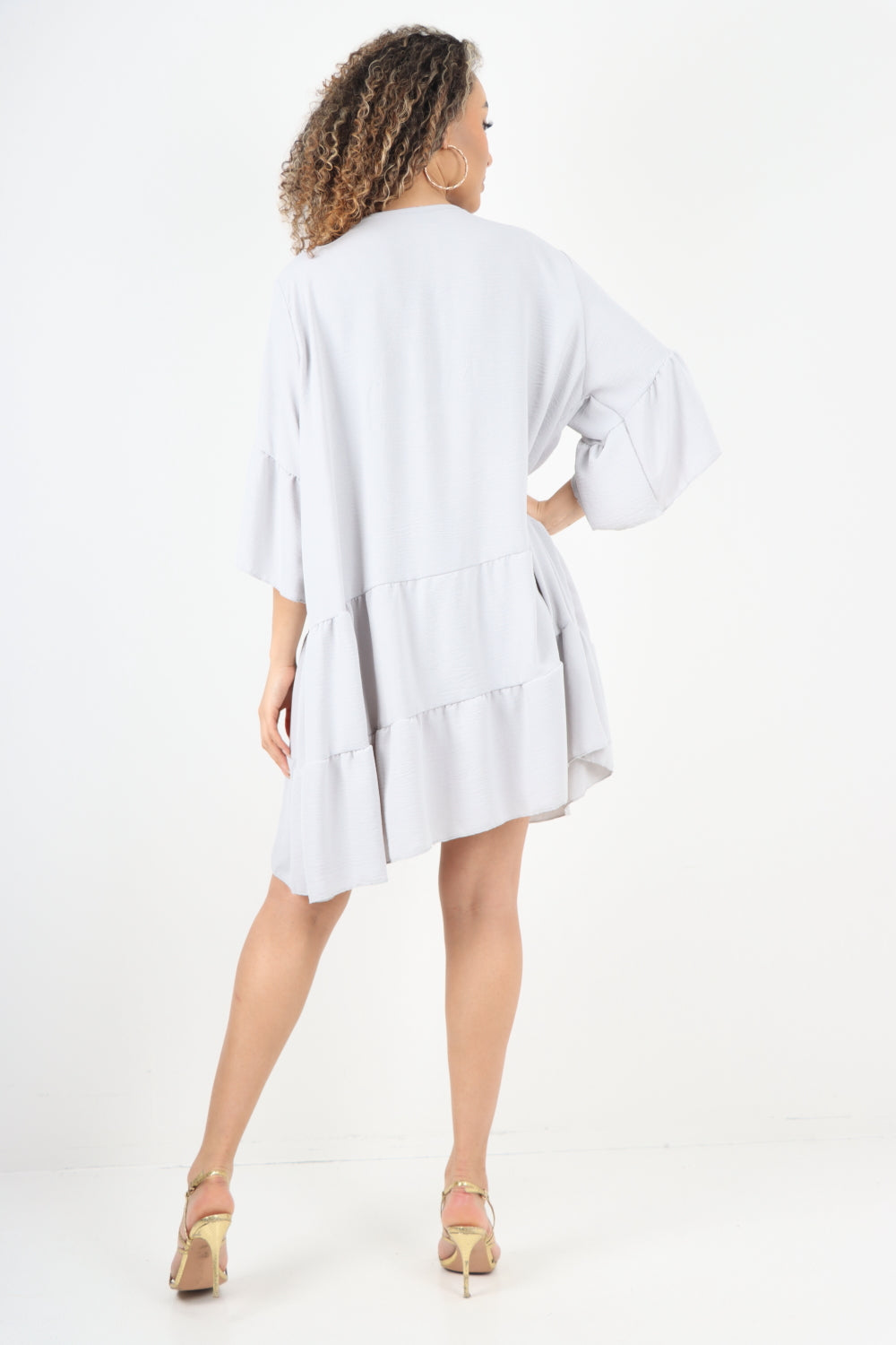 Italian Deep V - Neck Tiered Short Sleeve Smock Dress For Women  - Dropwear