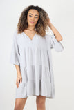 Italian Deep V - Neck Tiered Short Sleeve Smock Dress For Women  - Dropwear