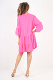 Italian Deep V - Neck Tiered Short Sleeve Smock Dress For Women  - Dropwear