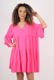 Italian Deep V - Neck Tiered Short Sleeve Smock Dress For Women  - Dropwear