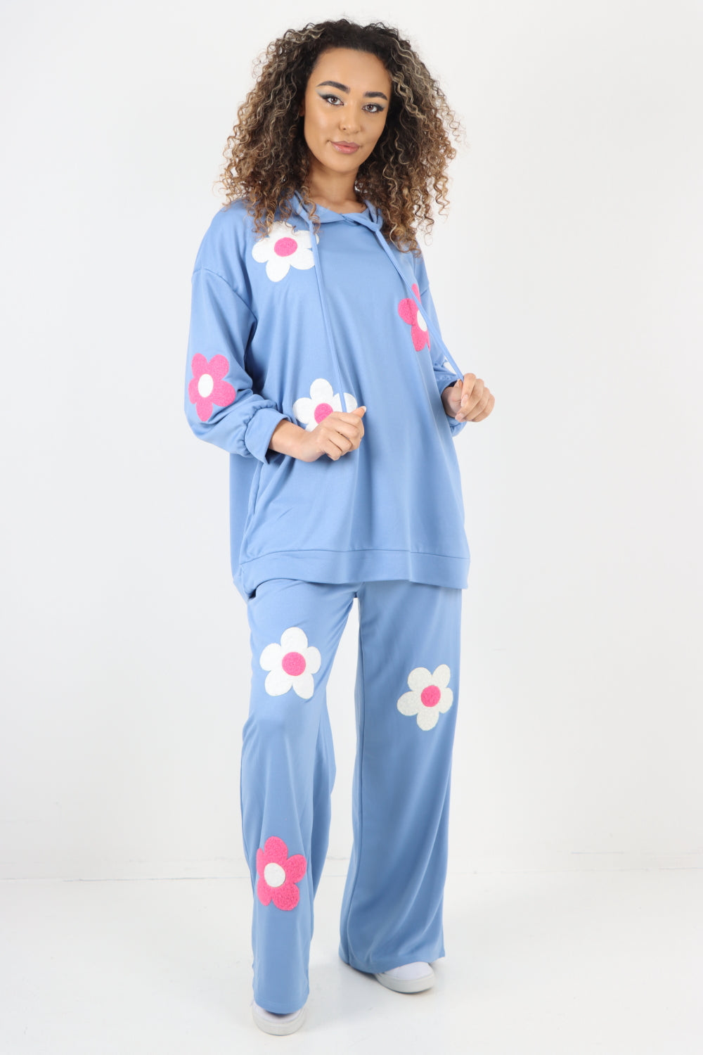 Fuchsia italian ditsy floral print hooded co ord set For Women ONE SIZE TO FIT UK 8-18 - Dropwear