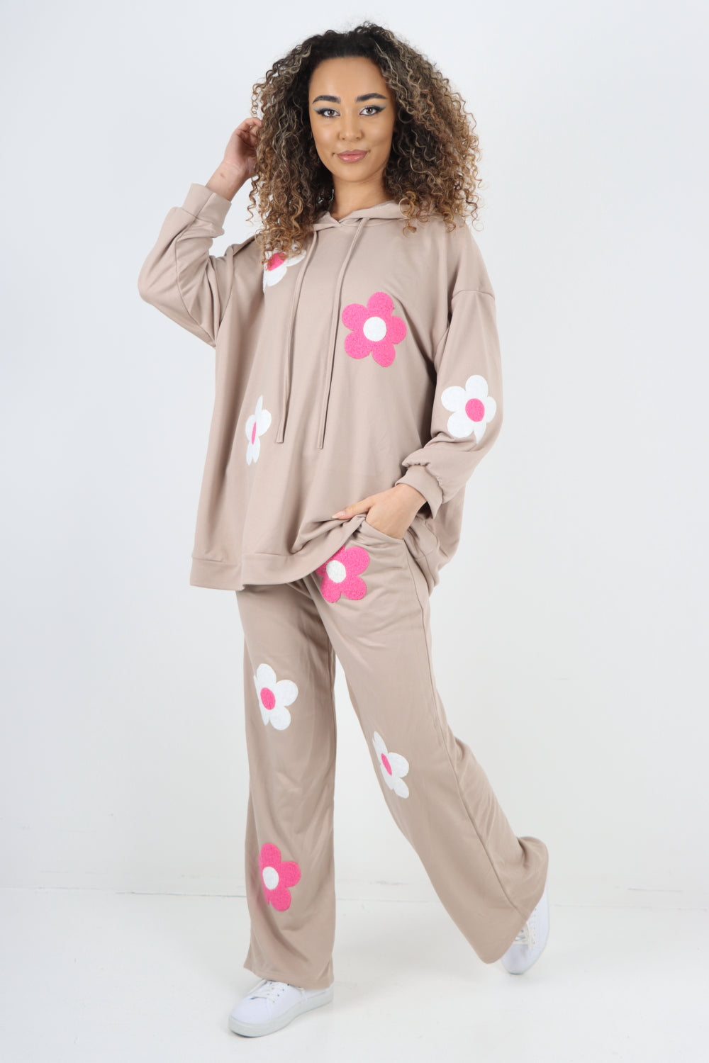 italian ditsy floral print hooded co ord set For Women  - Dropwear