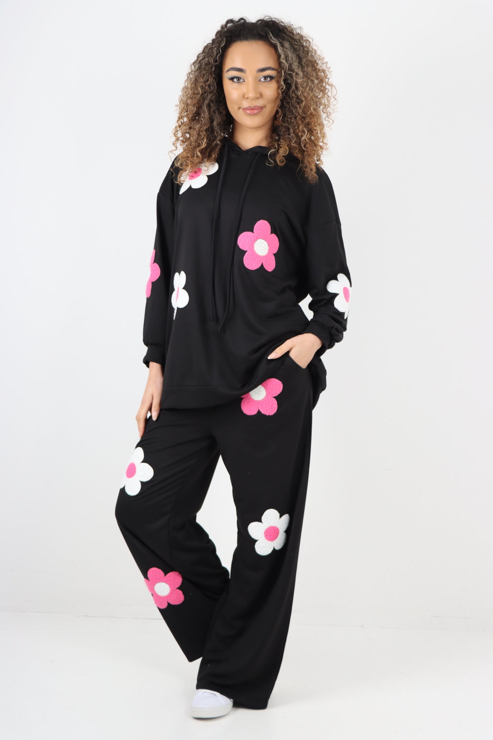 Sky Blue italian ditsy floral print hooded co ord set For Women ONE SIZE TO FIT UK 8-18 - Dropwear