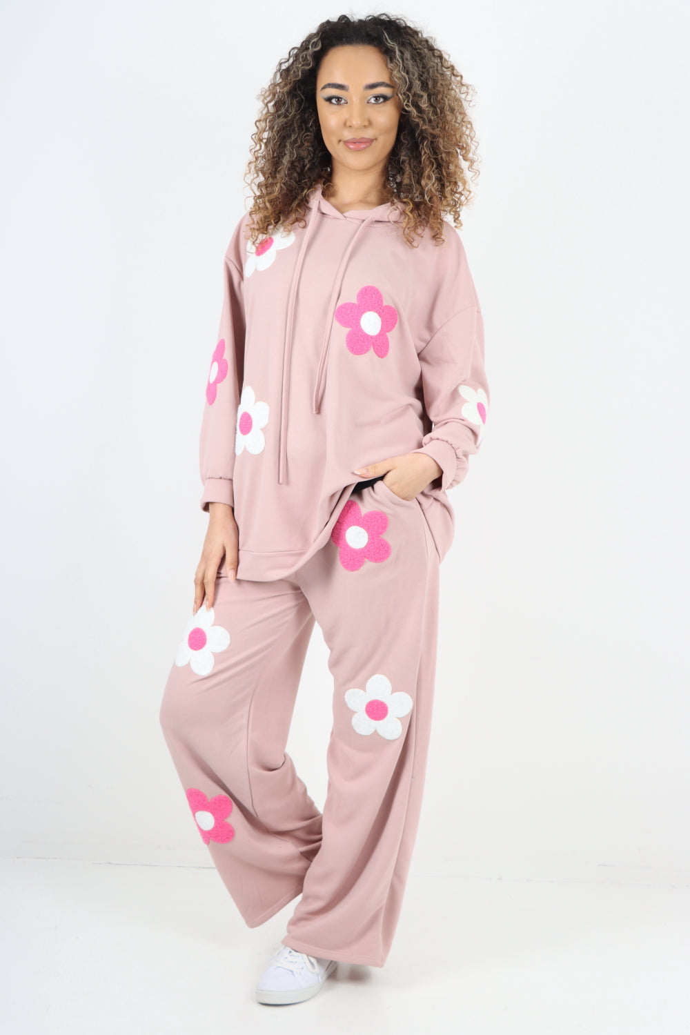 italian ditsy floral print hooded co ord set For Women  - Dropwear