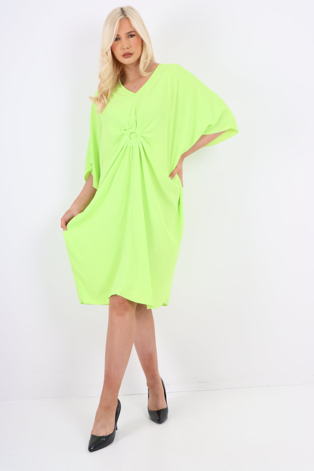 Italian Oversized V Neck Ring Detail Kaftan Dress For Women  - Dropwear