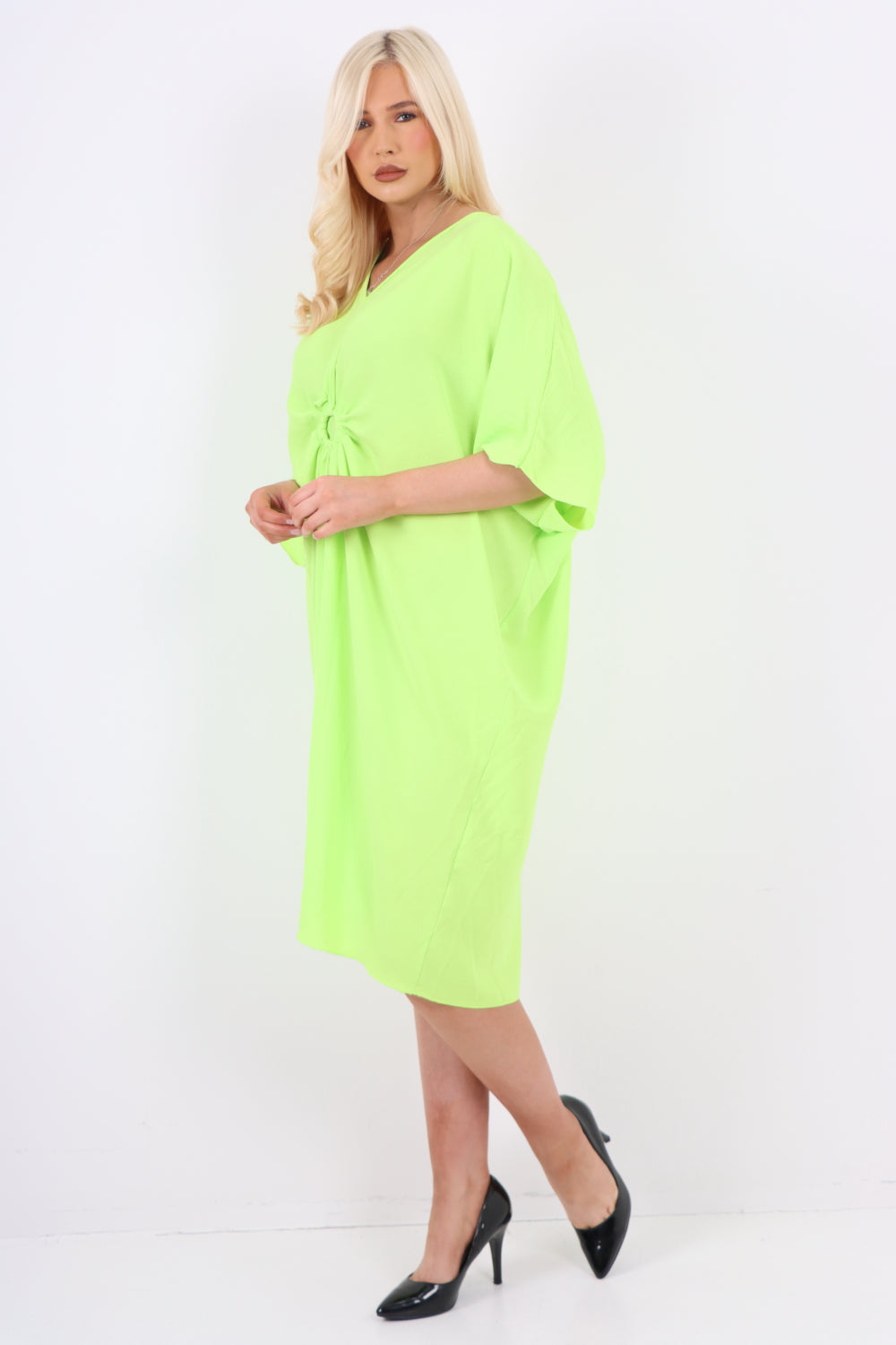 Italian Oversized V Neck Ring Detail Kaftan Dress For Women  - Dropwear