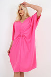 Italian Oversized V Neck Ring Detail Kaftan Dress For Women  - Dropwear