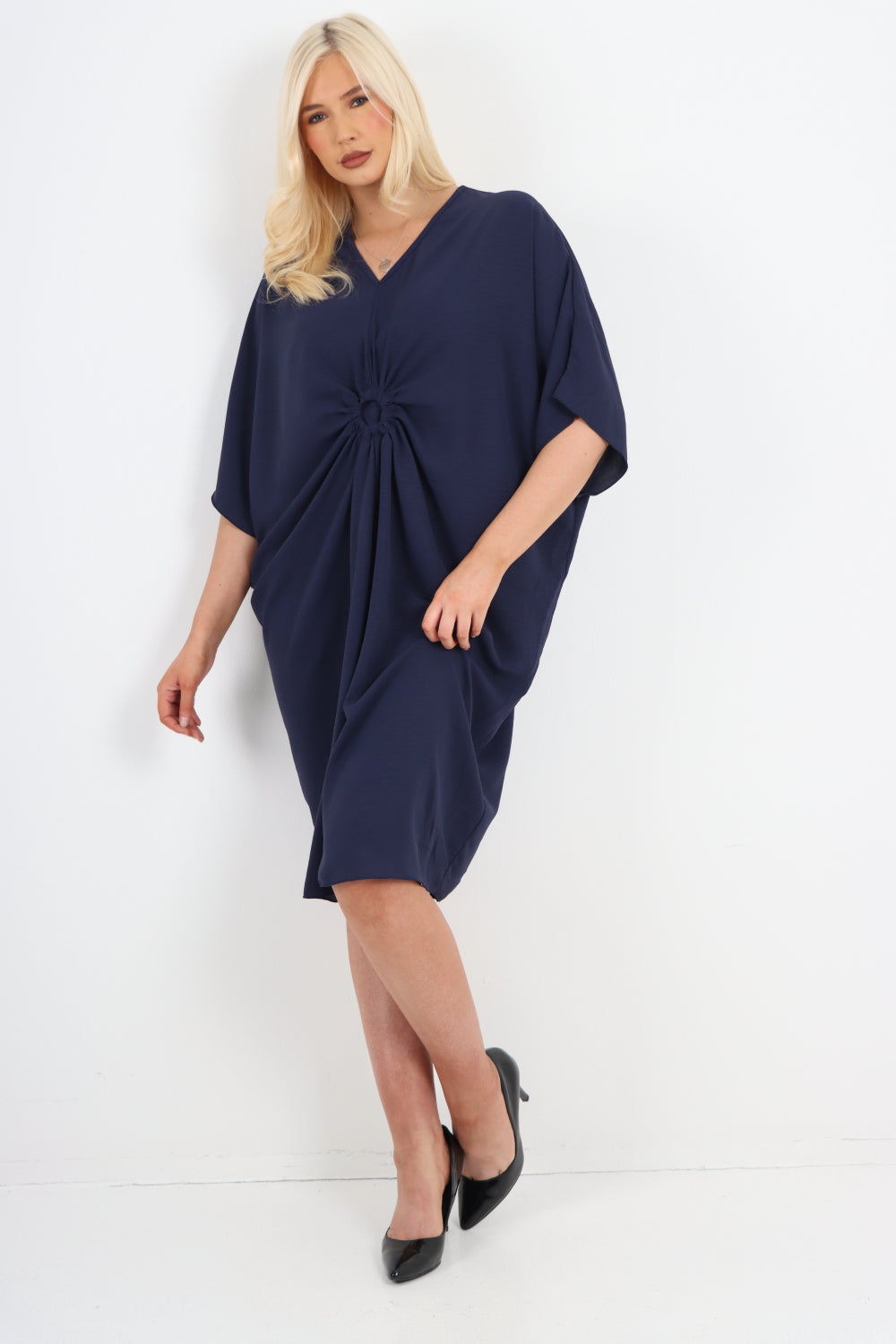Italian Oversized V Neck Ring Detail Kaftan Dress For Women  - Dropwear