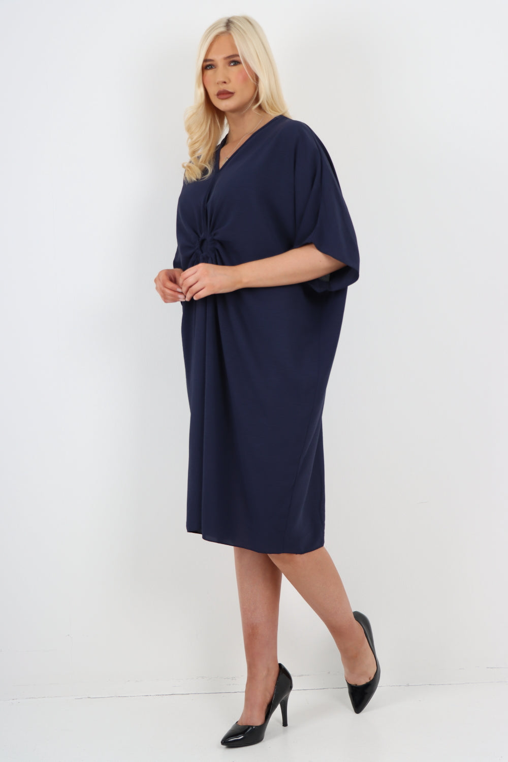Italian Oversized V Neck Ring Detail Kaftan Dress For Women  - Dropwear