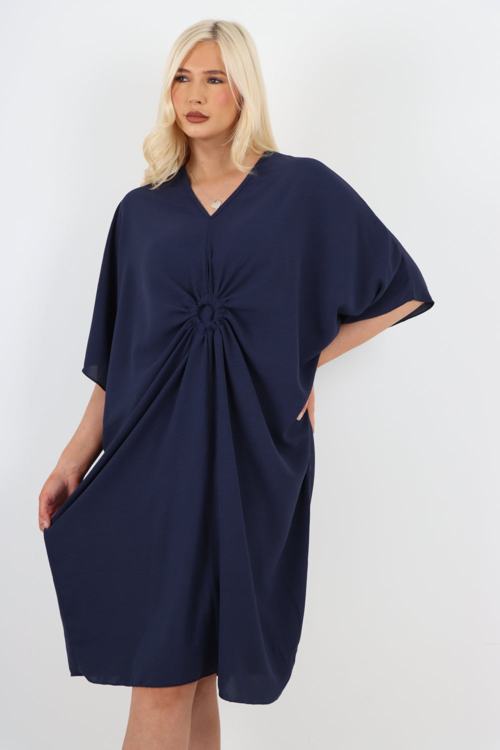 Italian Oversized V Neck Ring Detail Kaftan Dress For Women  - Dropwear