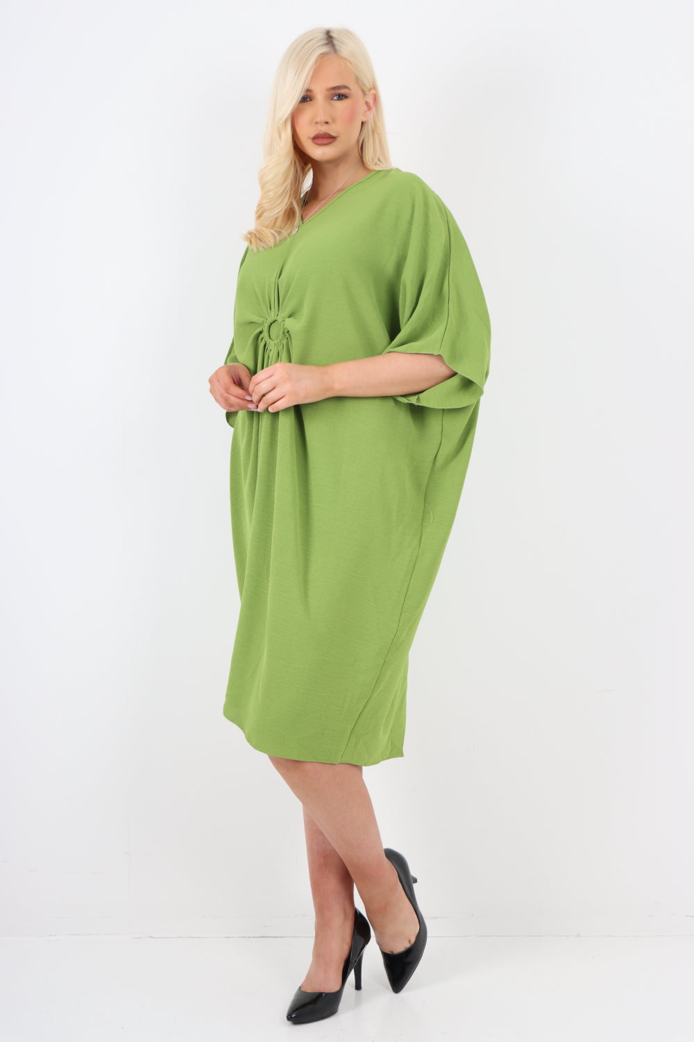 Italian Oversized V Neck Ring Detail Kaftan Dress For Women  - Dropwear