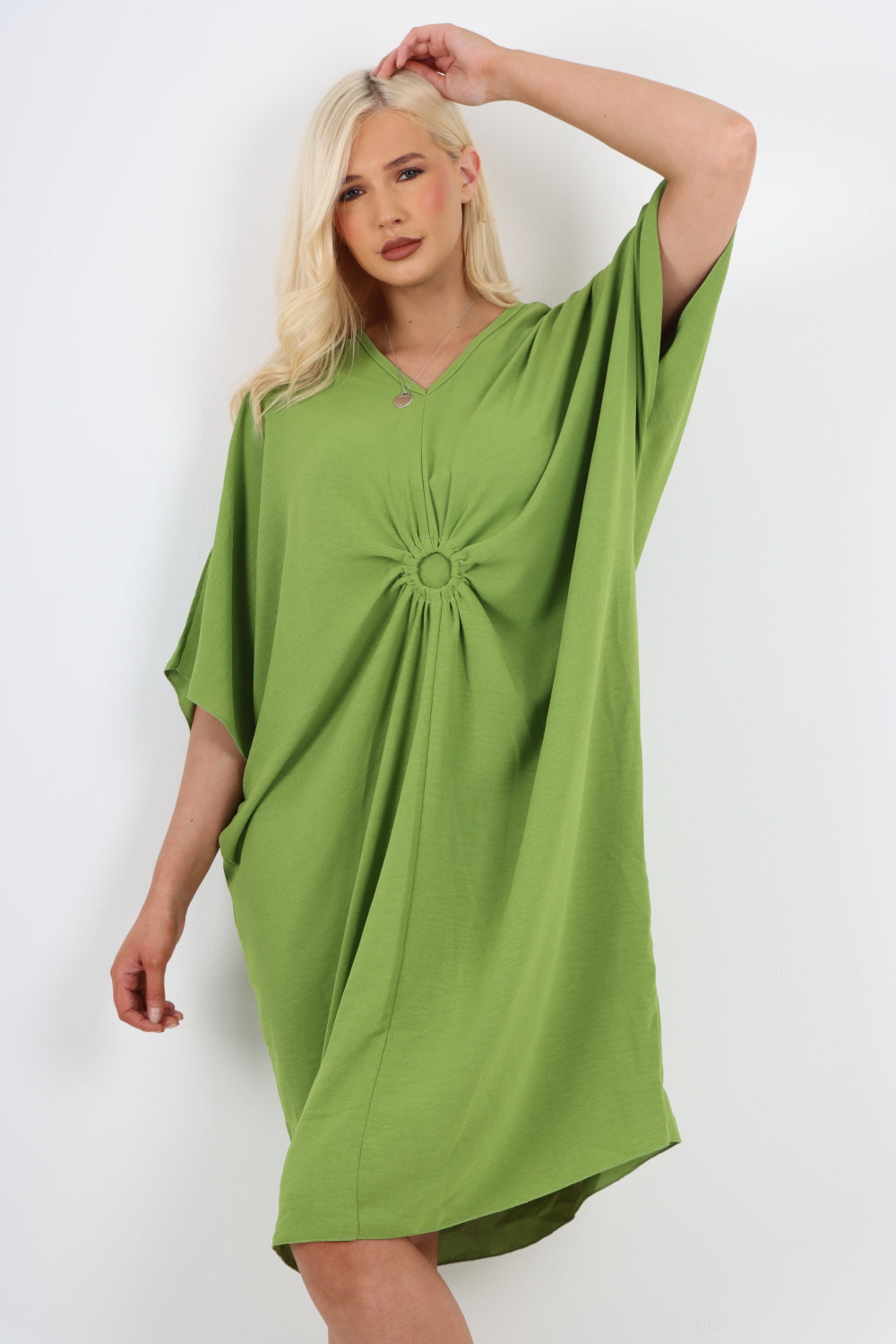 Italian Oversized V Neck Ring Detail Kaftan Dress For Women  - Dropwear