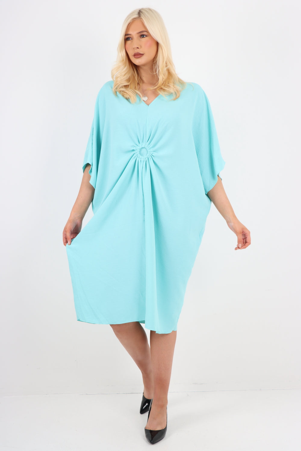 Italian Oversized V Neck Ring Detail Kaftan Dress For Women  - Dropwear