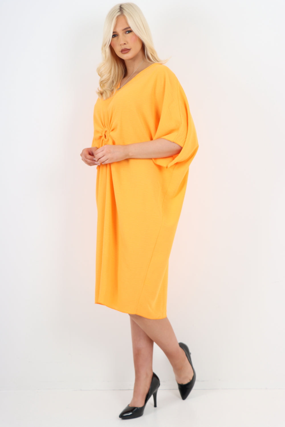 Italian Oversized V Neck Ring Detail Kaftan Dress For Women  - Dropwear