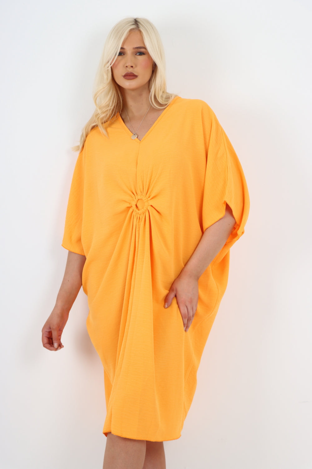 Italian Oversized V Neck Ring Detail Kaftan Dress For Women  - Dropwear