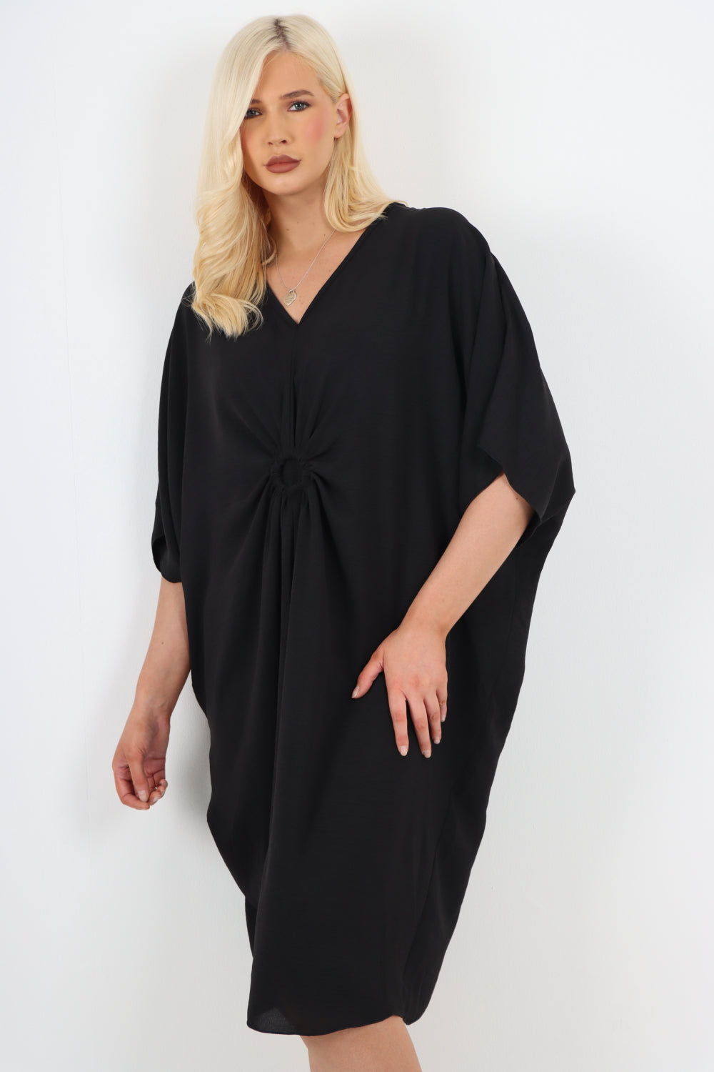 Royal Blue Italian Oversized V Neck Ring Detail Kaftan Dress For Women ONE SIZE FITS UK (10-22) - Dropwear