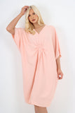Dusty Pink Italian Oversized V Neck Ring Detail Kaftan Dress For Women ONE SIZE FITS UK (10-22) - Dropwear