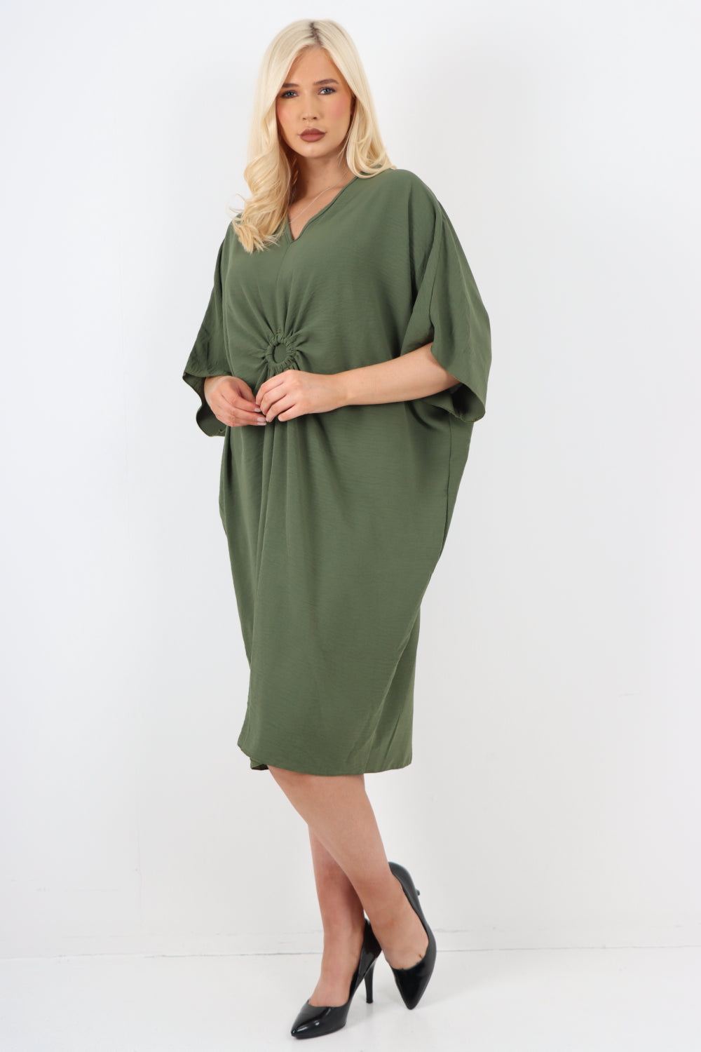 Italian Oversized V Neck Ring Detail Kaftan Dress For Women  - Dropwear