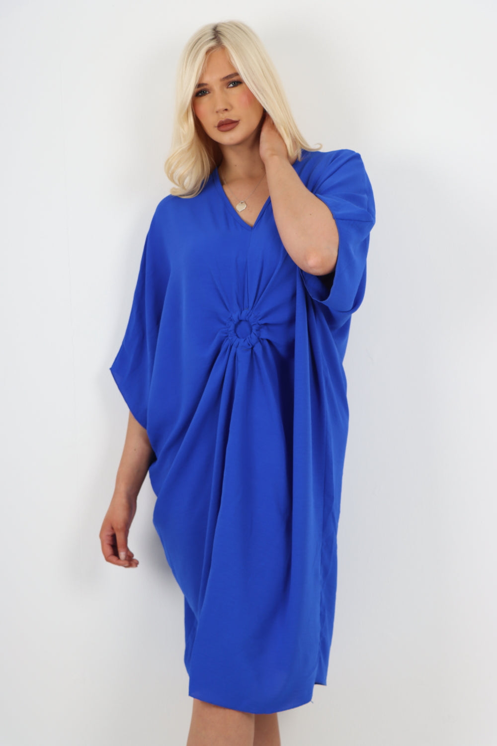 Italian Oversized V Neck Ring Detail Kaftan Dress For Women  - Dropwear