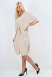 Khaki Italian Oversized V Neck Ring Detail Kaftan Dress For Women ONE SIZE FITS UK (10-22) - Dropwear