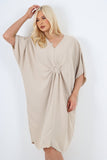 Lime Green Italian Oversized V Neck Ring Detail Kaftan Dress For Women ONE SIZE FITS UK (10-22) - Dropwear