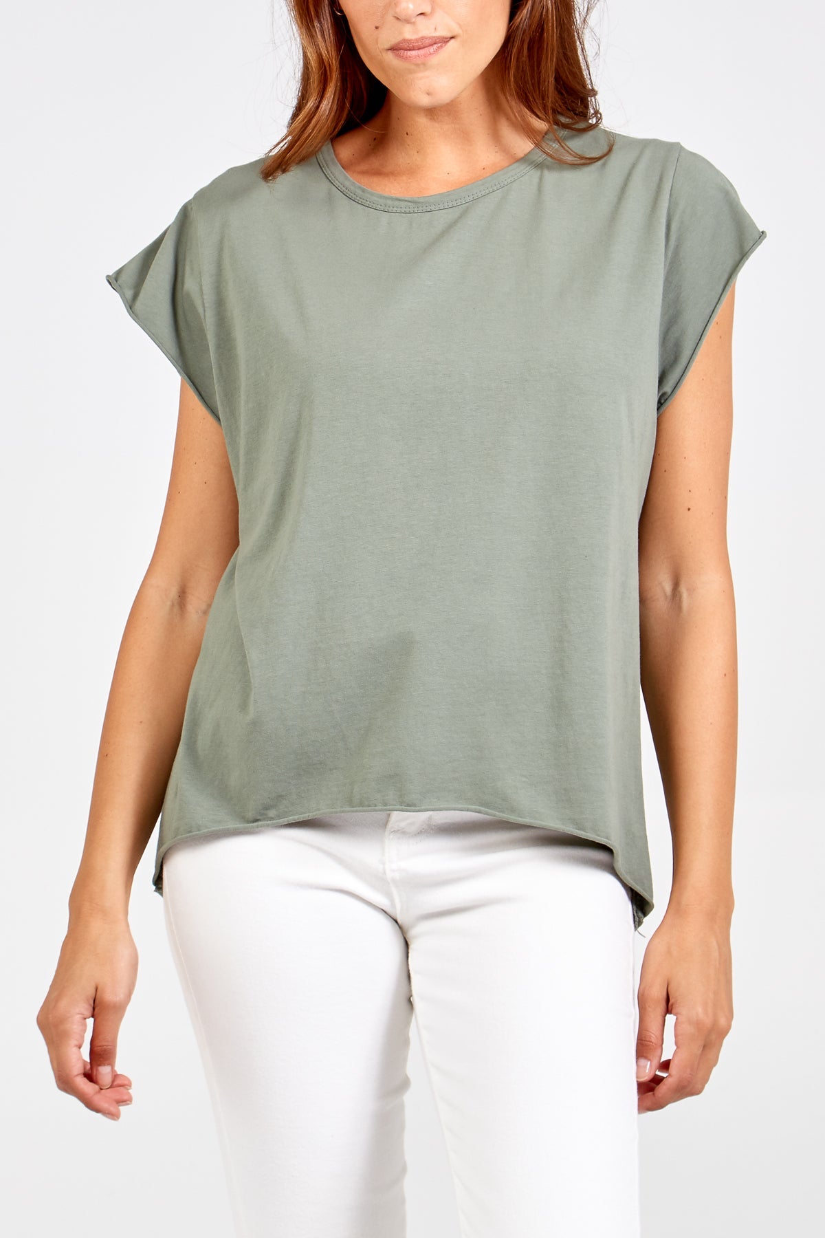 Green Cap Sleeve High Low Rolled Edge Top For Women ONE SIZE - Dropwear