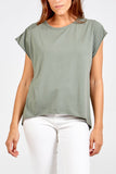 Green Cap Sleeve High Low Rolled Edge Top For Women ONE SIZE - Dropwear