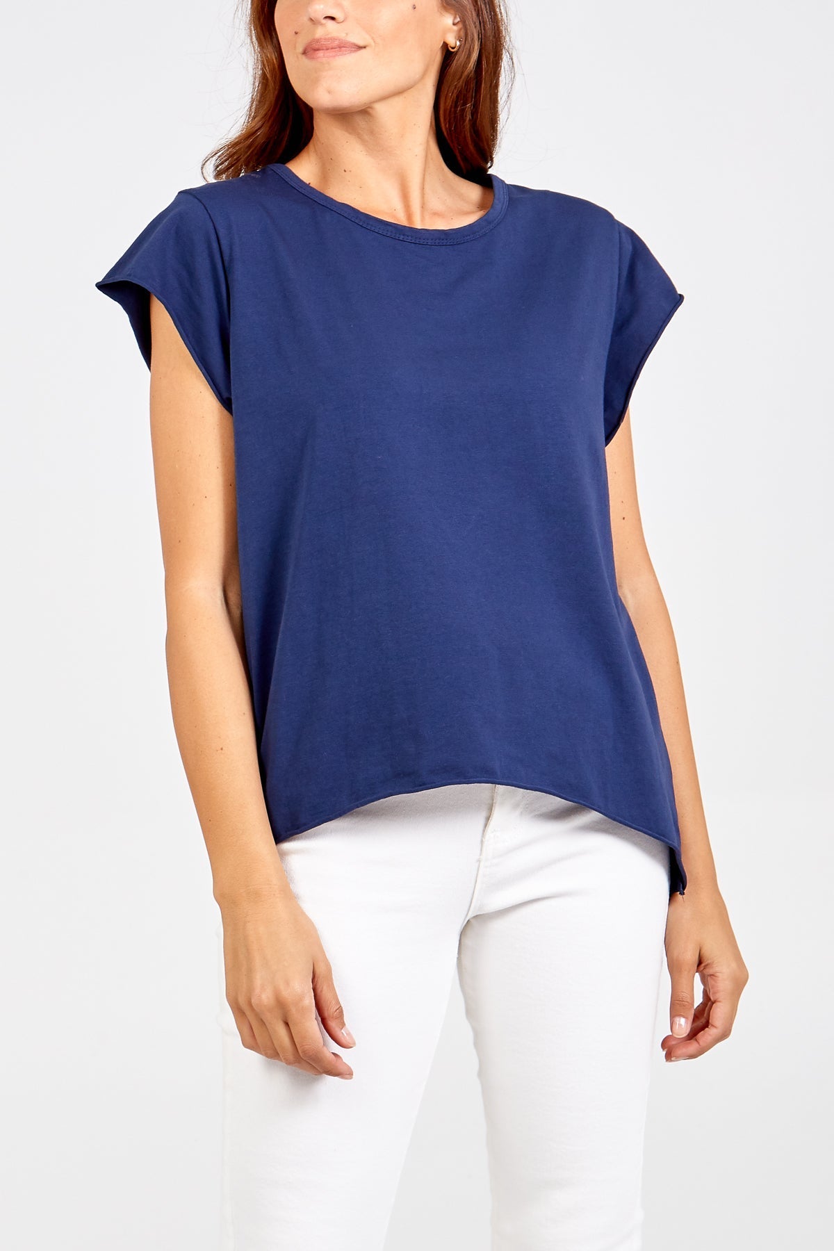 Black Cap Sleeve High Low Rolled Edge Top For Women ONE SIZE - Dropwear