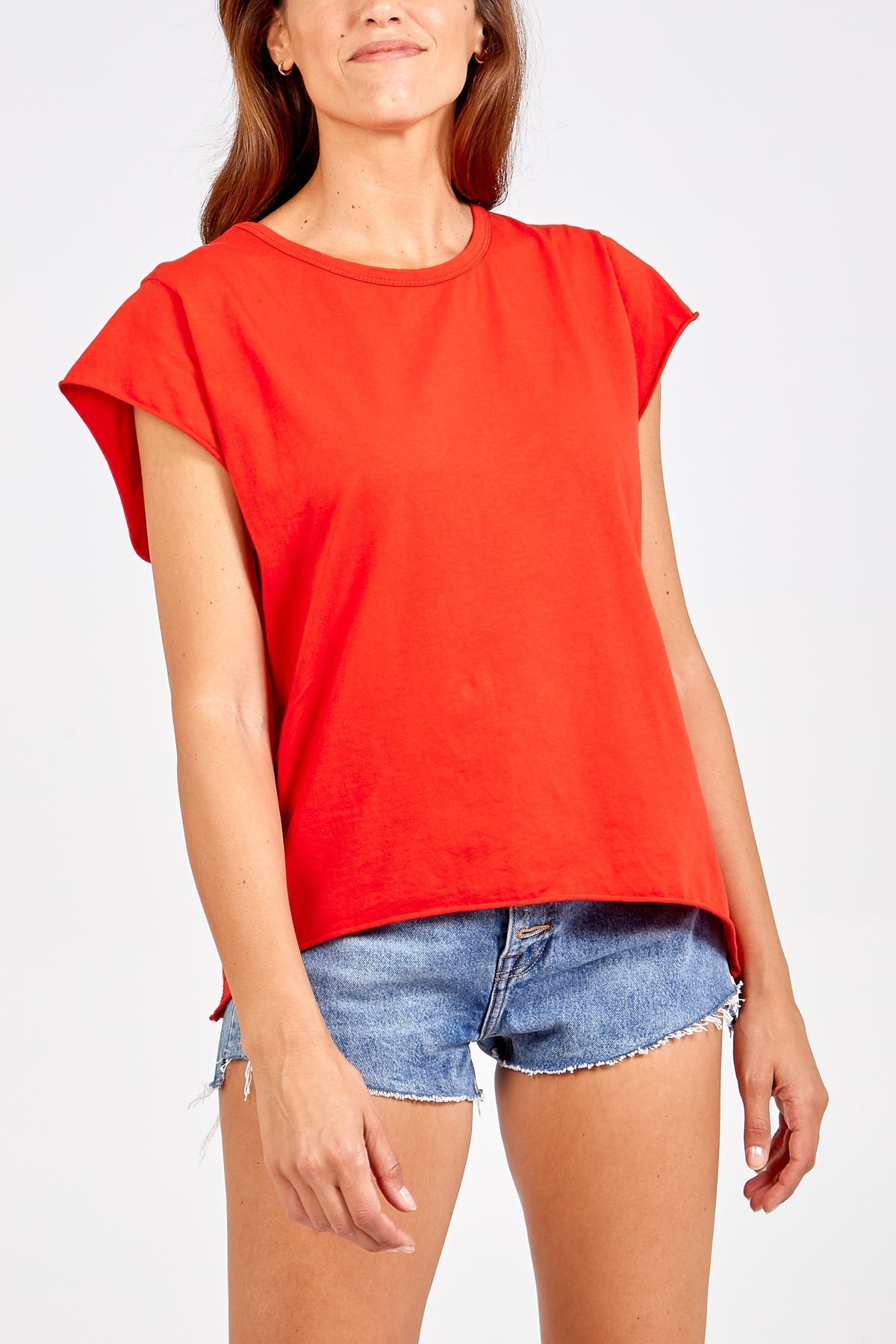 Cap Sleeve High Low Rolled Edge Top For Women  - Dropwear