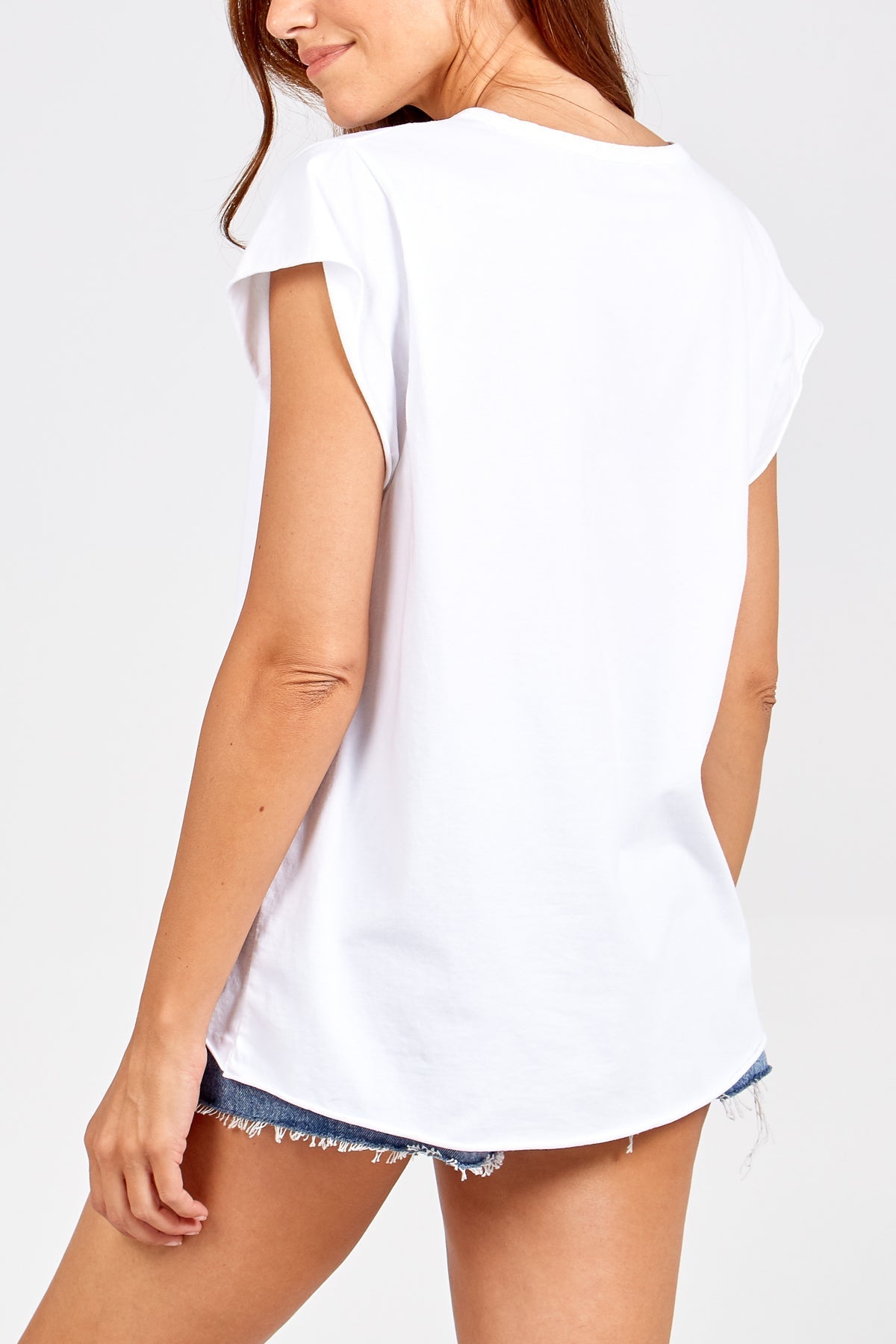 Light Blue Cap Sleeve High Low Rolled Edge Top For Women ONE SIZE - Dropwear