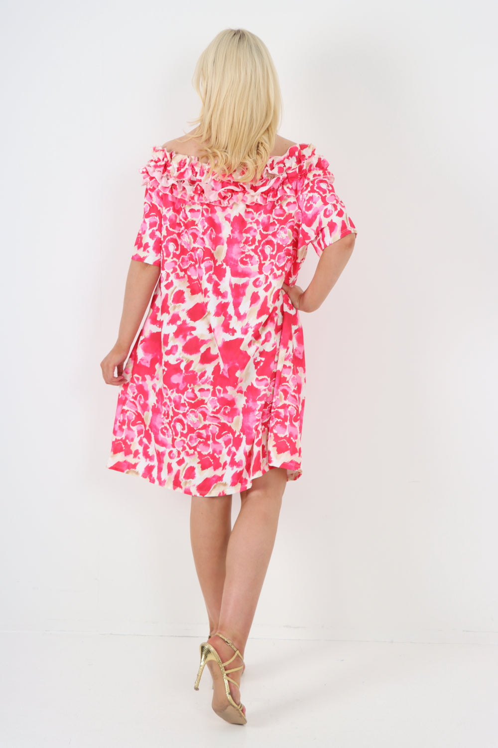 italian off the shoulder animal print short sleeve mini dress For Women  - Dropwear