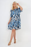 Denim italian off the shoulder animal print short sleeve mini dress For Women ONE SIZE TO FIT UK 8-20 - Dropwear