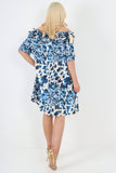 Lilac italian off the shoulder animal print short sleeve mini dress For Women ONE SIZE TO FIT UK 8-20 - Dropwear