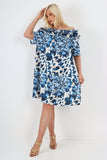 Green italian off the shoulder animal print short sleeve mini dress For Women ONE SIZE TO FIT UK 8-20 - Dropwear