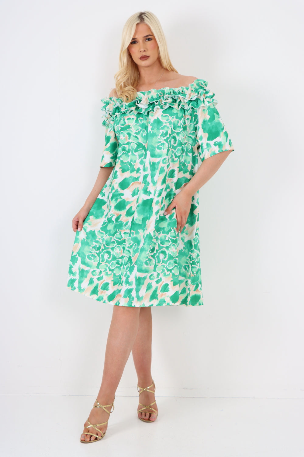 italian off the shoulder animal print short sleeve mini dress For Women  - Dropwear