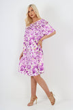 italian off the shoulder animal print short sleeve mini dress For Women  - Dropwear