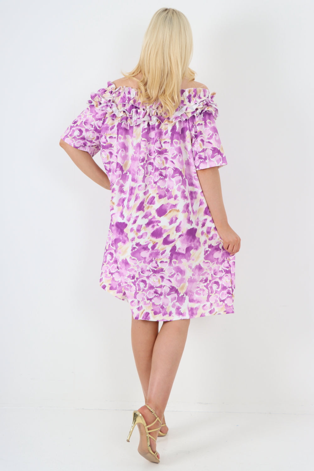 italian off the shoulder animal print short sleeve mini dress For Women  - Dropwear