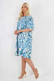Royal Blue italian off the shoulder animal print short sleeve mini dress For Women ONE SIZE TO FIT UK 8-20 - Dropwear