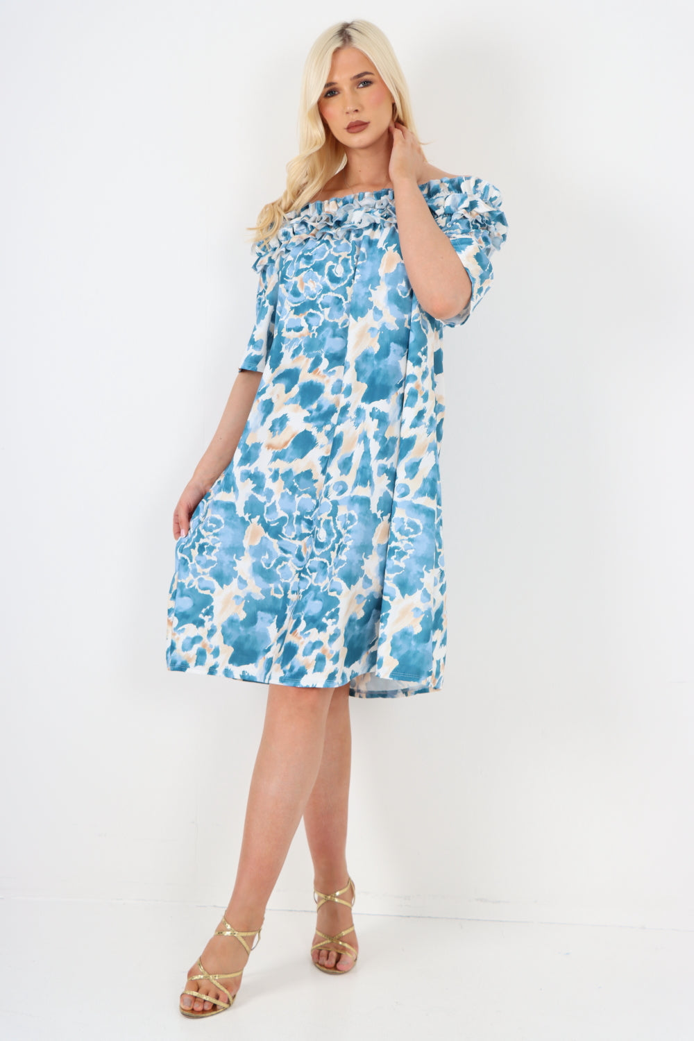 italian off the shoulder animal print short sleeve mini dress For Women  - Dropwear