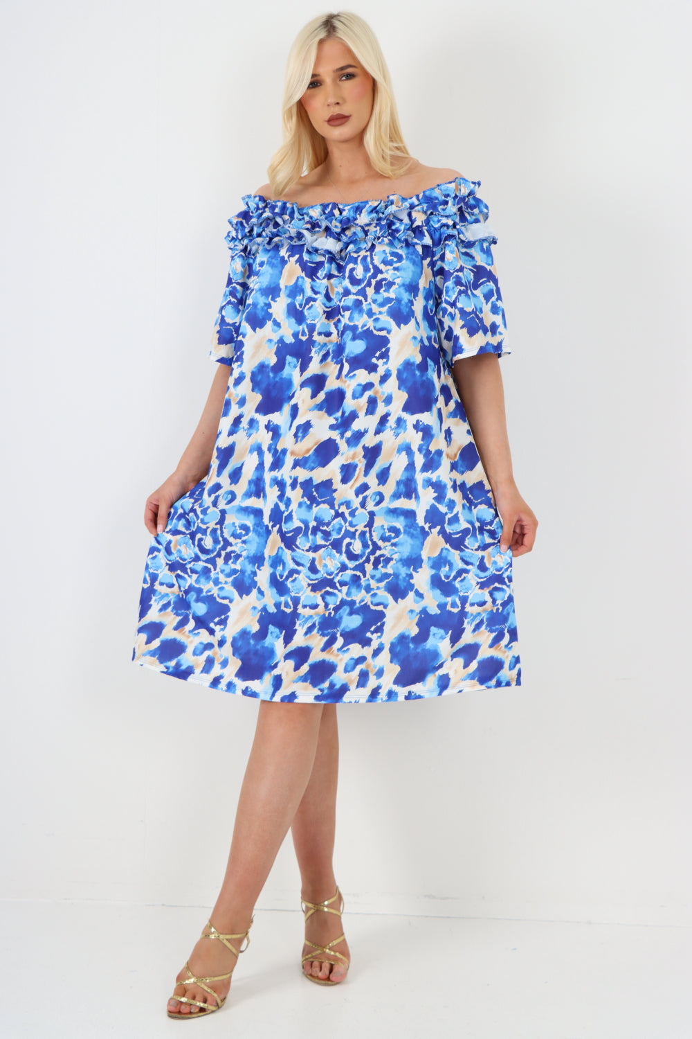 italian off the shoulder animal print short sleeve mini dress For Women  - Dropwear