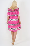 italian off the shoulder leopard printed short sleeve mini dress For Women  - Dropwear