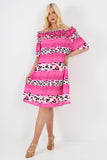 italian off the shoulder leopard printed short sleeve mini dress For Women  - Dropwear