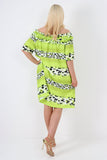 Lime italian off the shoulder leopard printed short sleeve mini dress For Women ONE SIZE TO FIT UK 8-20 - Dropwear