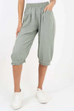 Grey Italian Frill Hem 3/4 Linen Jogger For Women 14 - Dropwear