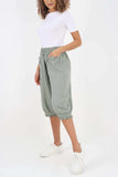 Grey Italian Frill Hem 3/4 Linen Jogger For Women 16 - Dropwear
