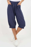 Dark Denim Italian Frill Hem 3/4 Linen Jogger For Women 8 - Dropwear
